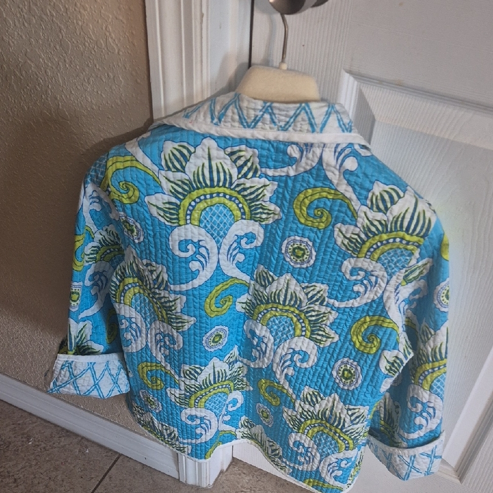 PATTY KIM Turquoise and White Quilted Jacket - Picture 4 of 5